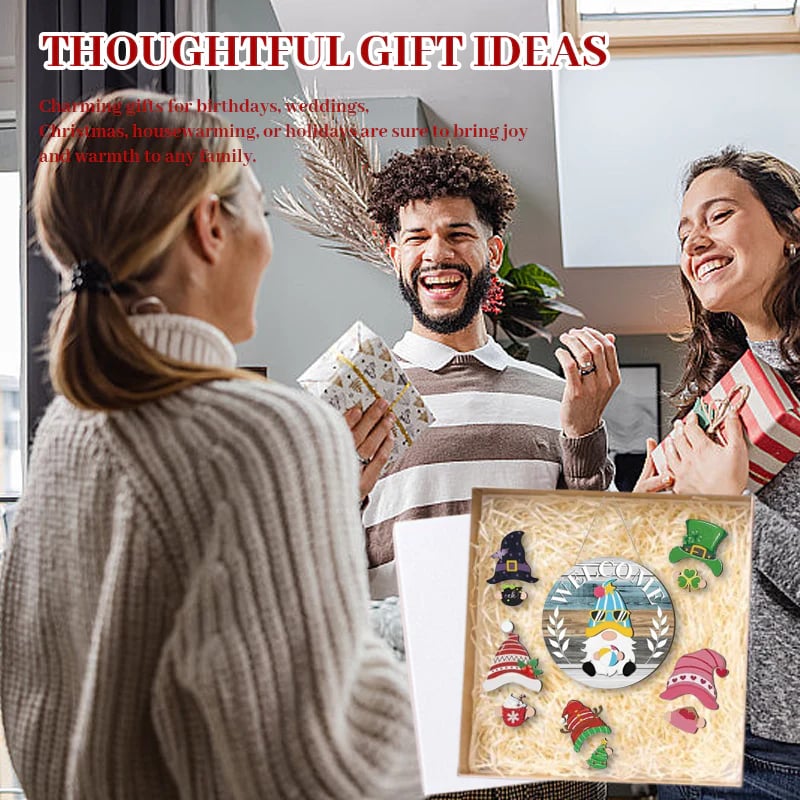 🍁A legjobb karácsonyi dekorációk🎄Cserélhető fa üdvözlőtábla törpével🎈-4