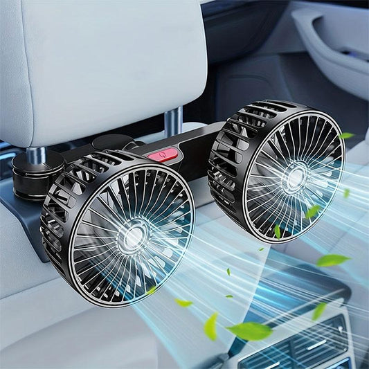 🌞🌬️Kétfejű USB Autós Ülés Ventilátor, 3 Sebesség, 360°-ban Forgatható 🚘❄️
