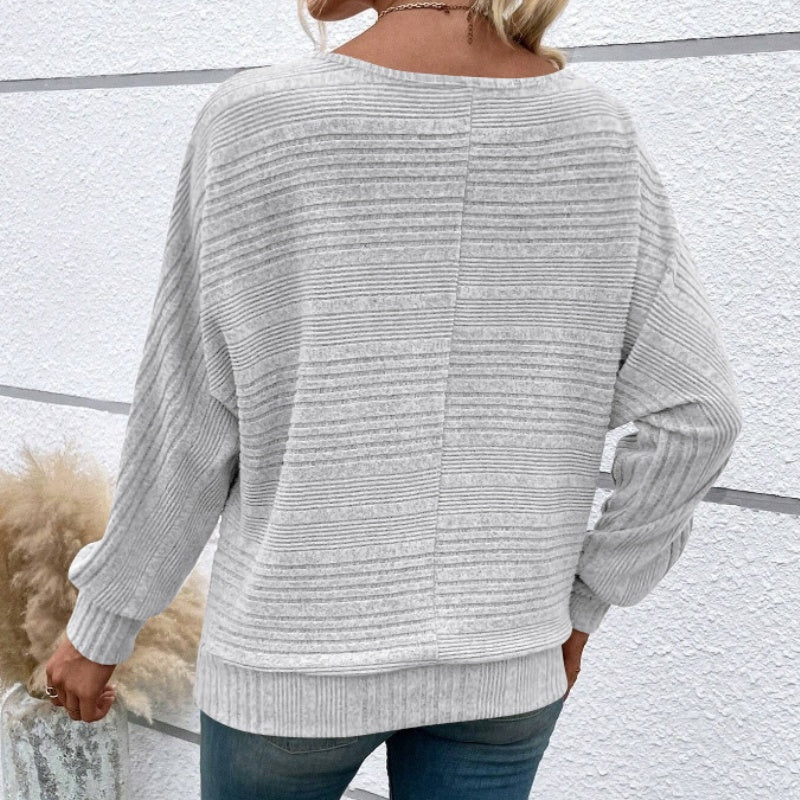 ✨【S-3XL】Egyszínű, kerek nyakú, csíkos felső hosszú ujjakkal-6