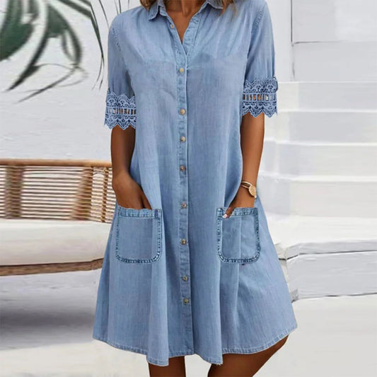 🔥👗 Μπλε τζιν μίνι φούστα με τελειώματα από δαντέλα