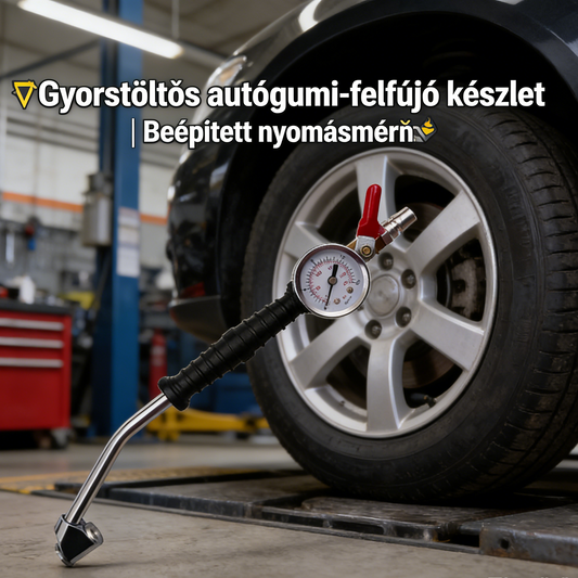 ⏱️Gyorstöltős autógumi-felfújó készlet | Beépített nyomásmérő🚐