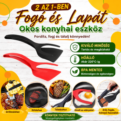 🍳2 az 1-ben konyhai spatula-fogó – élelmiszeripari minőségű szilikon hegyekkel, hosszú nyéllel🥪