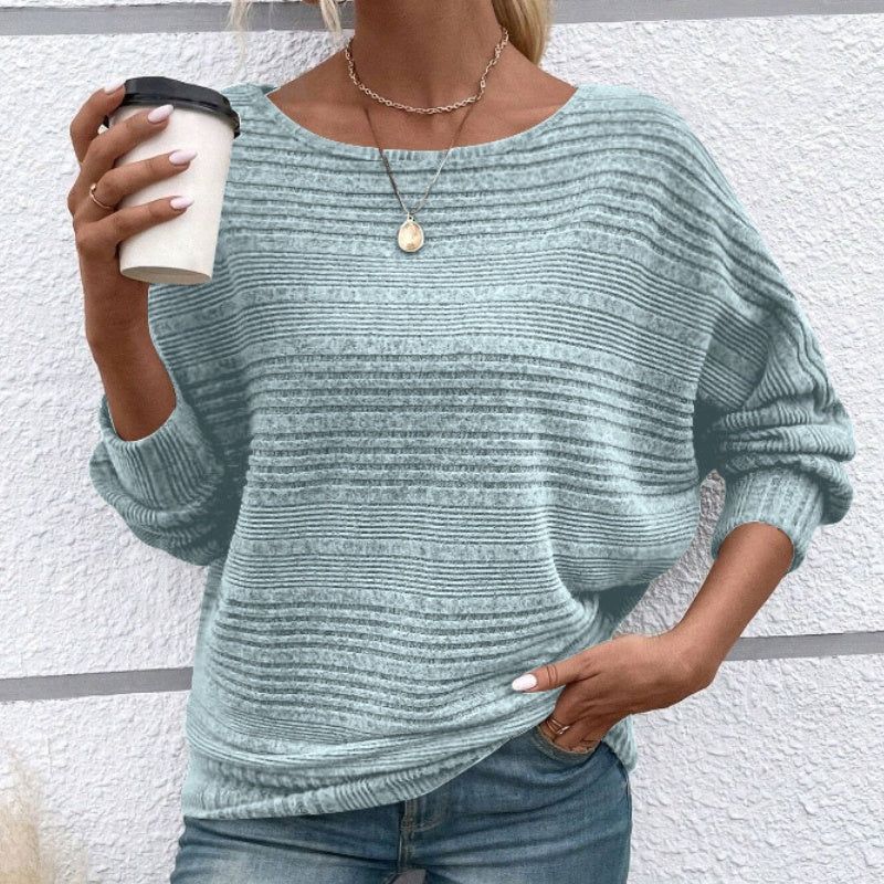 ✨【S-3XL】Egyszínű, kerek nyakú, csíkos felső hosszú ujjakkal-11