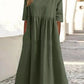 【S-5XL】👗Βαμβακερό φόρεμα με στρογγυλή λαιμόκοψη και τσέπες