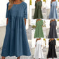 【S-5XL】👗Βαμβακερό φόρεμα με στρογγυλή λαιμόκοψη και τσέπες