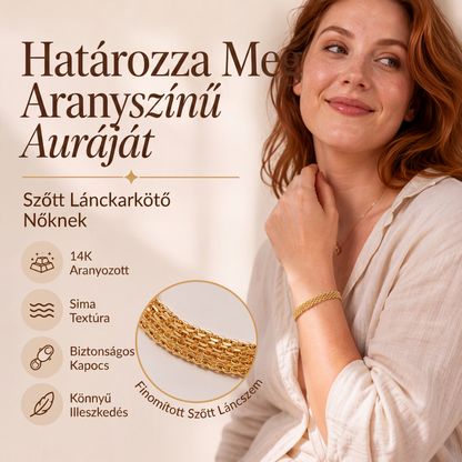 ✨14 karátos aranybevonatú széles szövött hálós karkötő – Elegáns megjelenés, kényelmes viselet