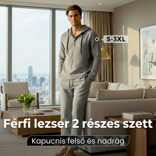 💥Férfi kétrészes lenvászon szett, kapucnis felső és nadrágból áll