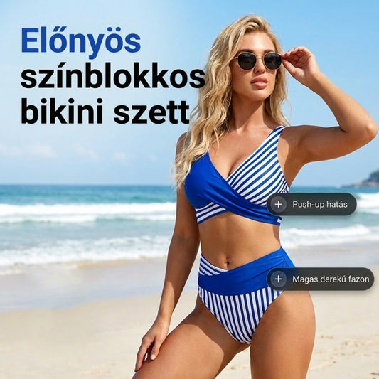 👙 Színblokkos bikini S–3XL: Stílusos és alakformáló kétrészes fürdőruha 🌊