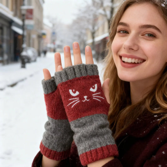 🧤🧶Téli divat alapdarabok🐱Női kötött macskás kesztyű