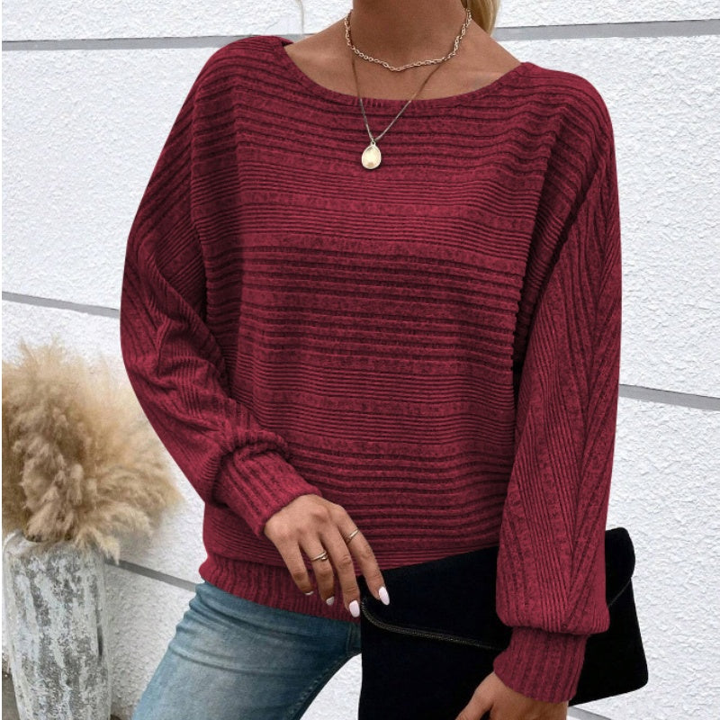 ✨【S-3XL】Egyszínű, kerek nyakú, csíkos felső hosszú ujjakkal-10