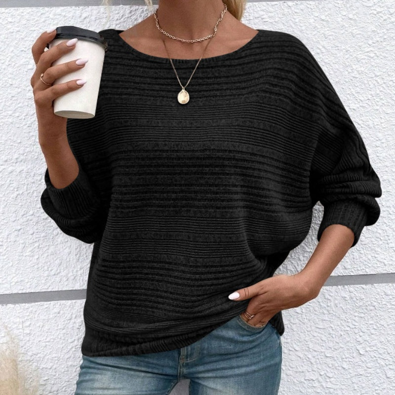 ✨【S-3XL】Egyszínű, kerek nyakú, csíkos felső hosszú ujjakkal-13
