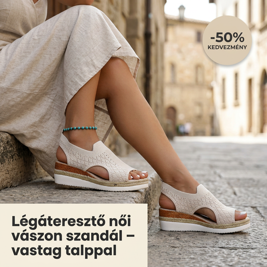 👡Légáteresztő női vászon szandál – vastag talppal☀️