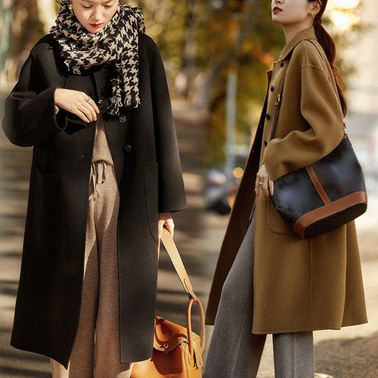🍃ΓΥΝΑΙΚΕΊΟ ΜΑΚΡΎ ΠΑΛΤΌ ΑΠΌ ΜΑΛΛΊ FAUX TWEED ΔΙΠΛΉΣ ΌΨΗΣ✨