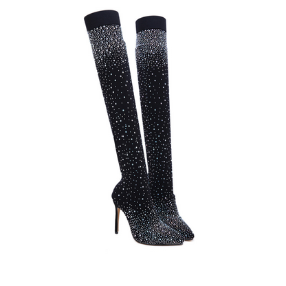 👠 ΓΥΝΑΙΚΕΊΑ SPARKLY FAUX DIAMONDS KNEE HIGH BOOTS