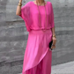 💖💖【S-4XL】Διπλό σετ με χαλαρή σιφόν μπλούζα και παντελόνι με φαρδιά πόδια