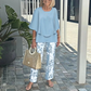 🎉🛍️Καυτή προώθηση 50% OFF💖Γυναικείο τυπωμένο παντελόνι και σετ τοπ με λαιμόκοψη Crew