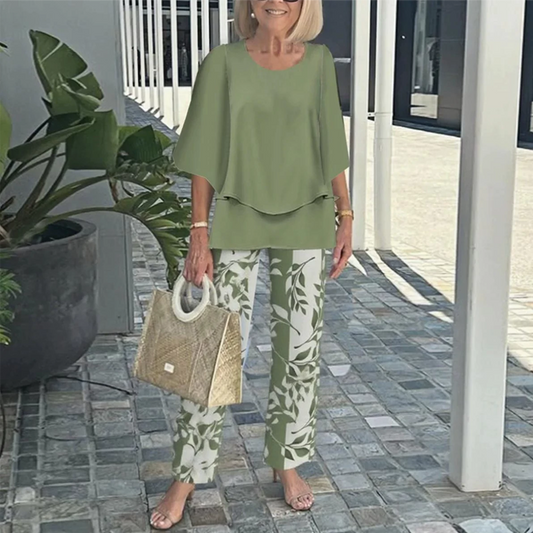 🎉🛍️Καυτή προώθηση 50% OFF💖Γυναικείο τυπωμένο παντελόνι και σετ τοπ με λαιμόκοψη Crew