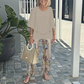 🎉🛍️Καυτή προώθηση 50% OFF💖Γυναικείο τυπωμένο παντελόνι και σετ τοπ με λαιμόκοψη Crew