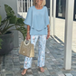 🎉🛍️Καυτή προώθηση 50% OFF💖Γυναικείο τυπωμένο παντελόνι και σετ τοπ με λαιμόκοψη Crew