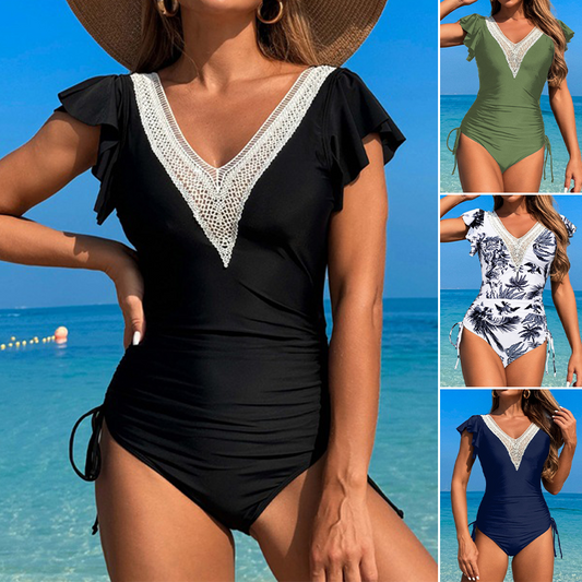 🌹Δωρεάν ροζ κολιέ👙Σέξι ολόσωμο μαγιό