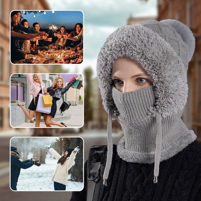 🔥Stílusos vastag kötött téli sapka – meleg arcvédővel és sállal🧣