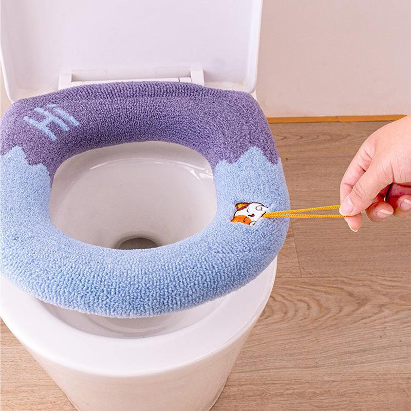 Mosható, univerzális, puha, meleg, kötött WC-ülőkeburkolat fogantyúval-7