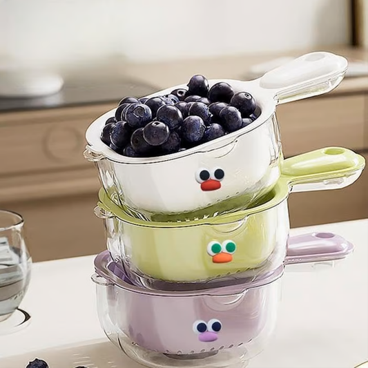 🍇Többfunkciós kétrétegű gyümölcs- és zöldségleeresztő kosár fogantyúval🛎