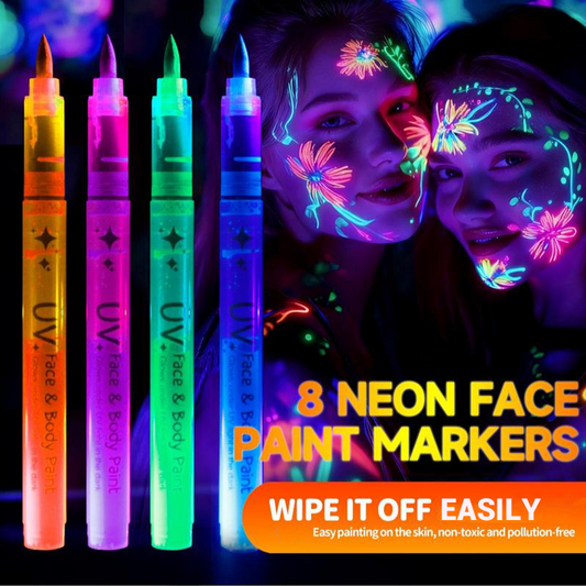 🌈✨ UV-fényes arc- és testfestő marker-csoport (8 színes) 👧💖