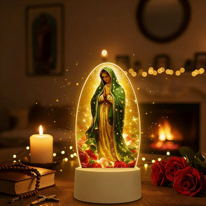 🙏Inspiráló vallási témájú akril LED éjszakai lámpa ✝️ Szűz Mária imalámpa