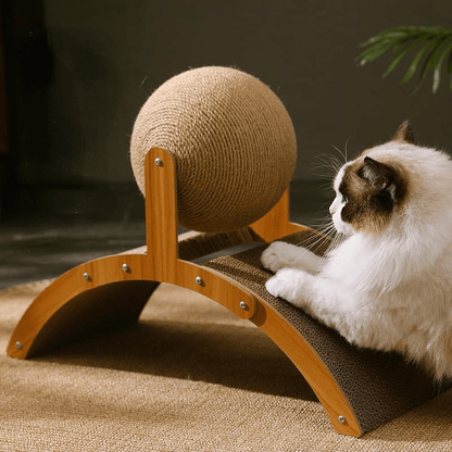 🐱Természetes szizál macska kaparó labda kartonpapír alátéttel – Tartós szizál és védi a bútorokat🧶