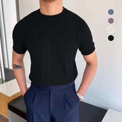 👕Férfi kerek nyakú rövid ujjú pulóverek csavart mintával🧶