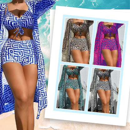 【👙S–XL méretben】Női háromrészes fürdőruha-szett geometrikus mintával