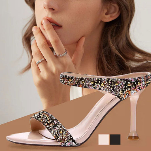 🥳Strasszos nyitott orrú tűsarkú szandál👠