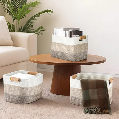 🧵Szövött pamutkötélből készült tárolókosár fogantyúkkal🏠
