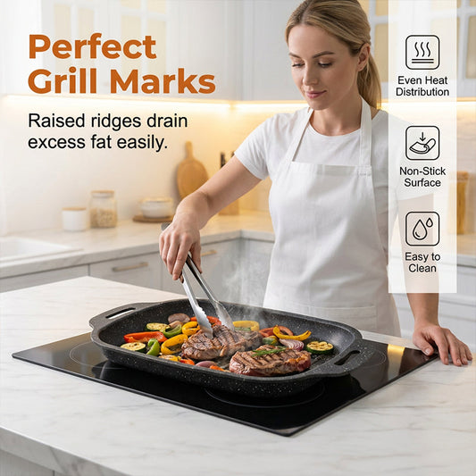 🍳 MOST 50% KEDVEZMÉNY!🥩Többfunkciós tapadásmentes kőből készült grilltál