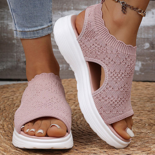 ☁️ Női légáteresztő kötött platform szandál - Lépjen felhőtlen kényelemben👡🌬️