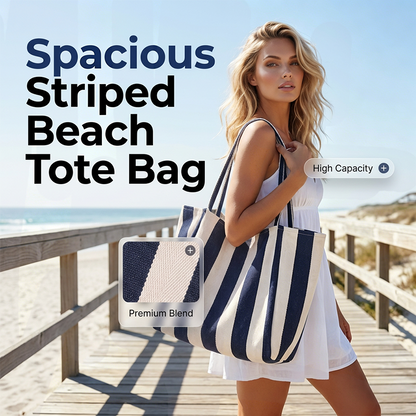🏖️Klasszikus függőleges csíkos strand- és bevásárló táska – Könnyű és tágas🛍️