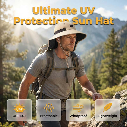 🌞UPF 50+ széles karimájú napellenző sapka nyakvédővel🏕️
