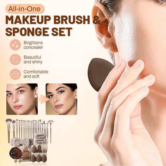 Ensemble tout-en-un de pinceaux et éponges de maquillage