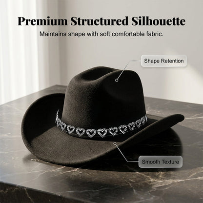 🤠Női strasszos szívmintás cowboykalap – Elegáns francia jazz fedora🎪