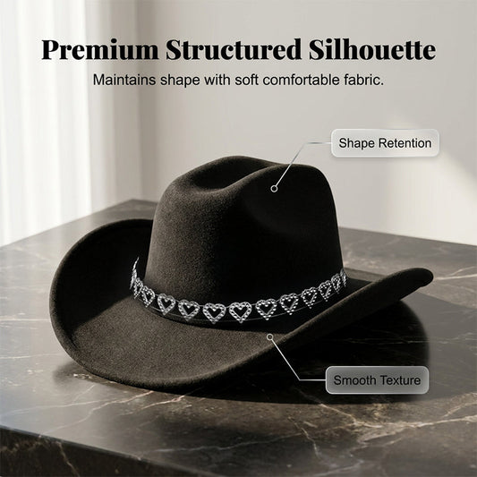 🤠Női strasszos szívmintás cowboykalap – Elegáns francia jazz fedora🎪