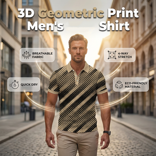 👔⭐Férfi geometrikus mintás felhajtott galléros ing