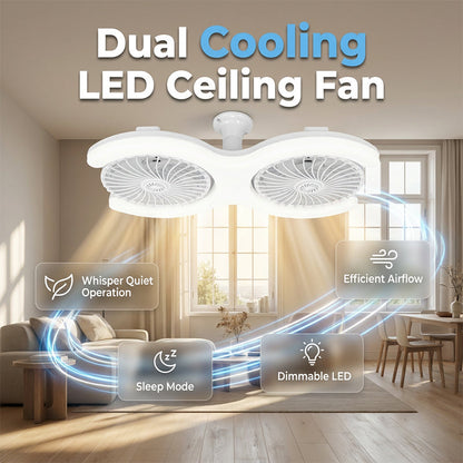 🌀💡Kétfejű LED mennyezeti ventilátor világítással✨