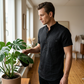 👕🌿Férfi nyári Henry-nyakú pamut-len szabadidőing – kényelmes és lélegző