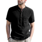 👕🌿Férfi nyári Henry-nyakú pamut-len szabadidőing – kényelmes és lélegző
