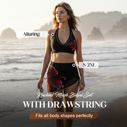 👙🌊Húzózsinórral ellátott redős hálós bikini szett