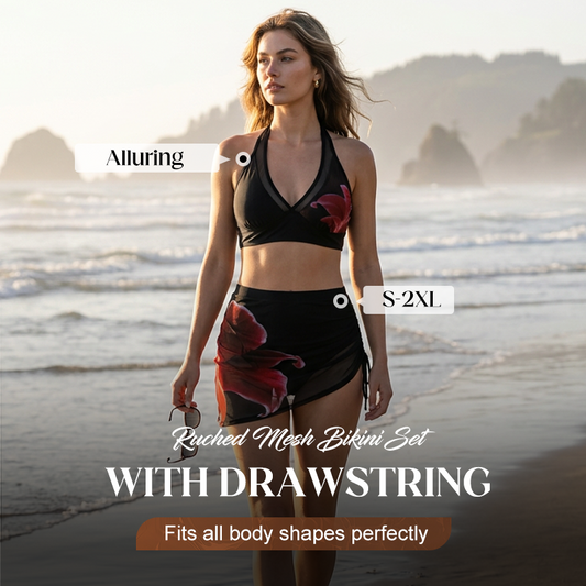 👙🌊Húzózsinórral ellátott redős hálós bikini szett