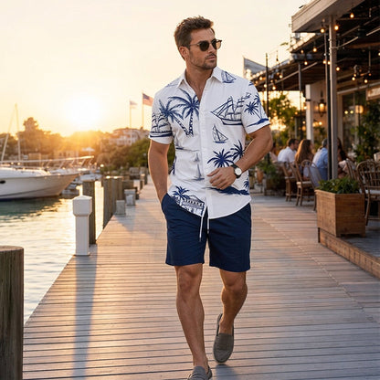 🏝️🌊Férfi mintás ing és rövidnadrág 2 részes szett