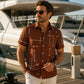 ☀️👔Férfi geometrikus mintás laza szabású gombos ing – puha, nyári érzés, tágas kényelem✨