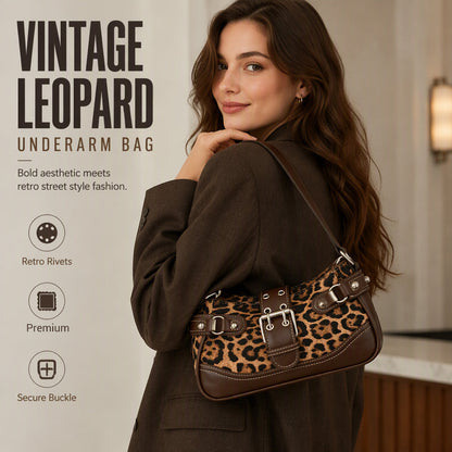🐆Retro leopárdmintás válltáska nőknek – Vintage stílusú kereszt válltáska szegecs díszítéssel🤎
